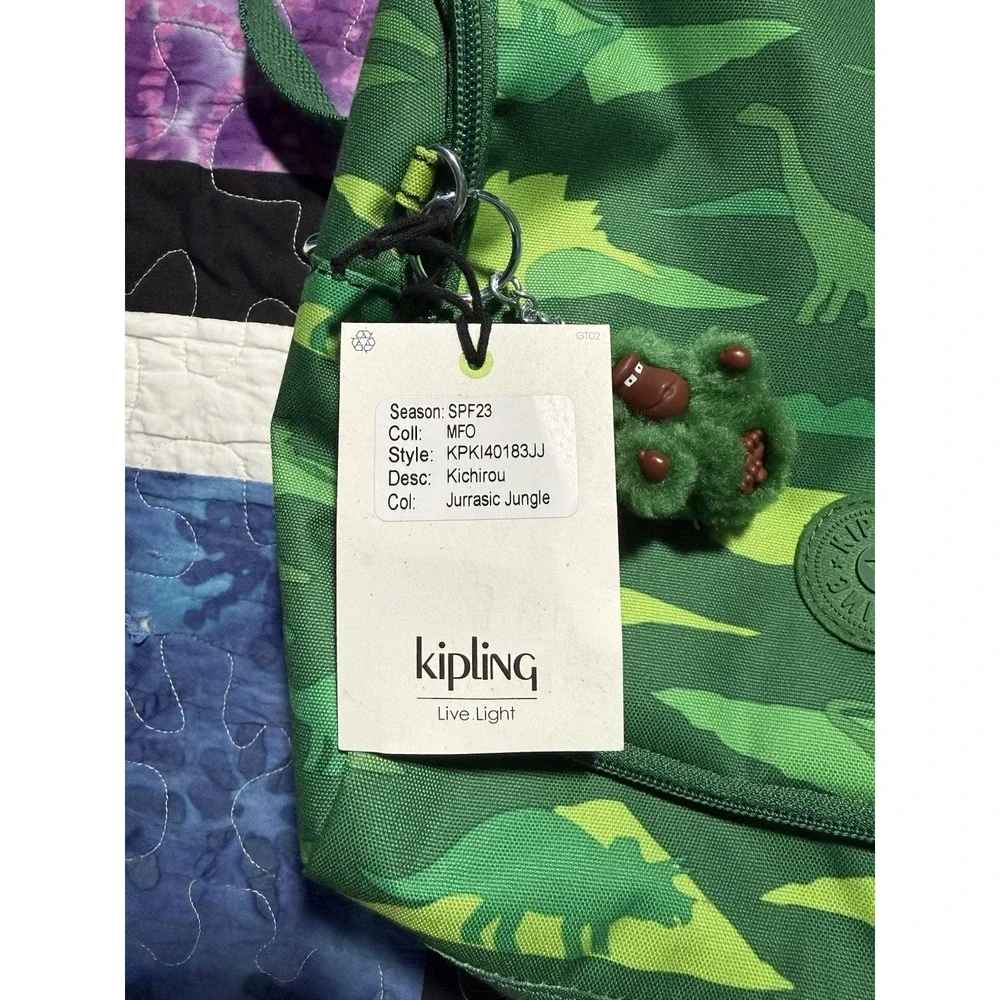 Kipling Kichirou Lunch Bag Jurrasic Jungle Jurassic With Monkey Bag Charm Green